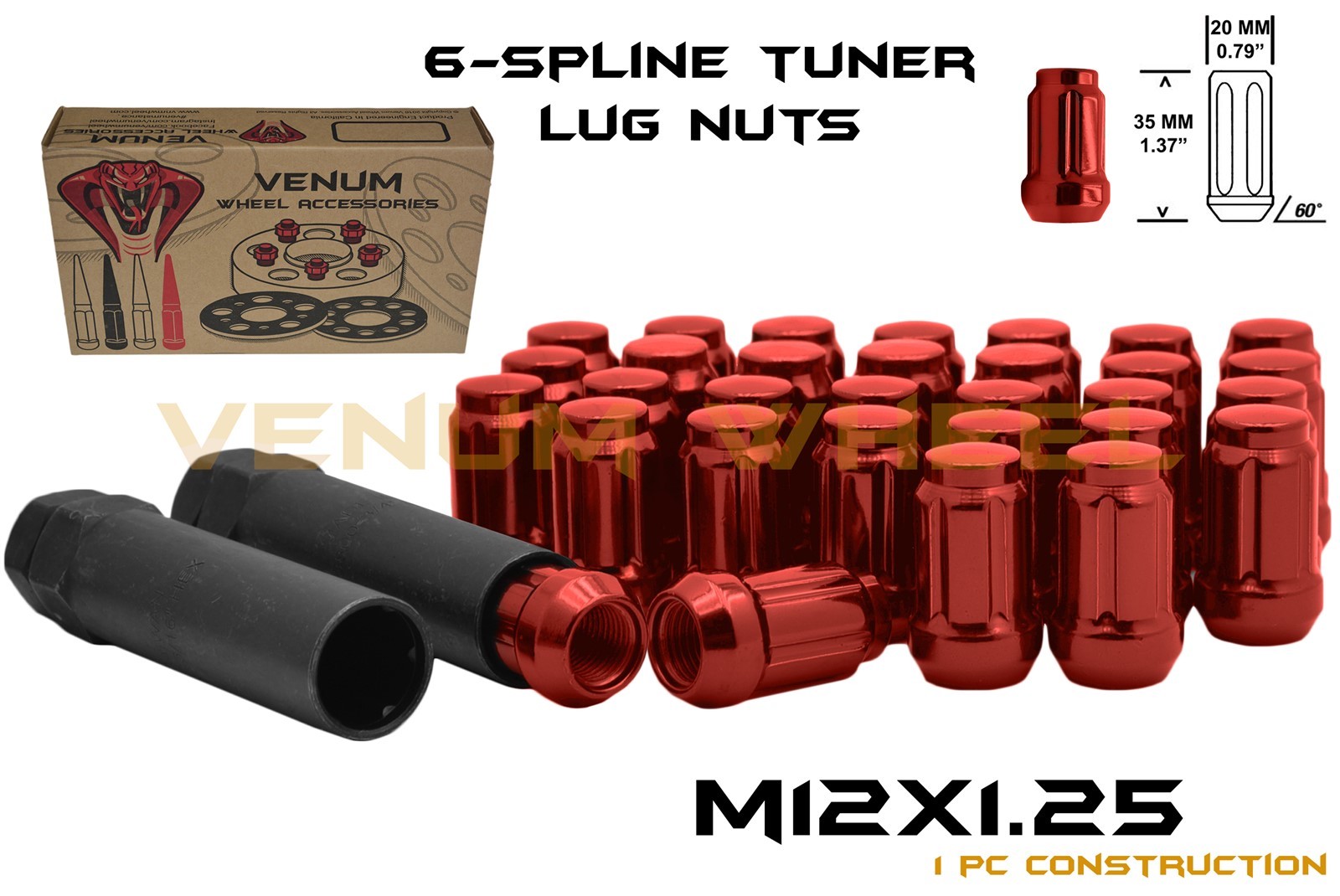 tt様　【美品】UNION ISSUE N°17 N°16 20pc Closed End 12x1.25 Red Tuner Spline Lug Nut Kit Fits