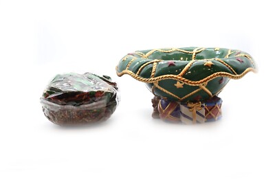 Fitz & Floyd 1994 Santa's List Hand Painted Ceramic Bowl w/ Potpourri NEW 
