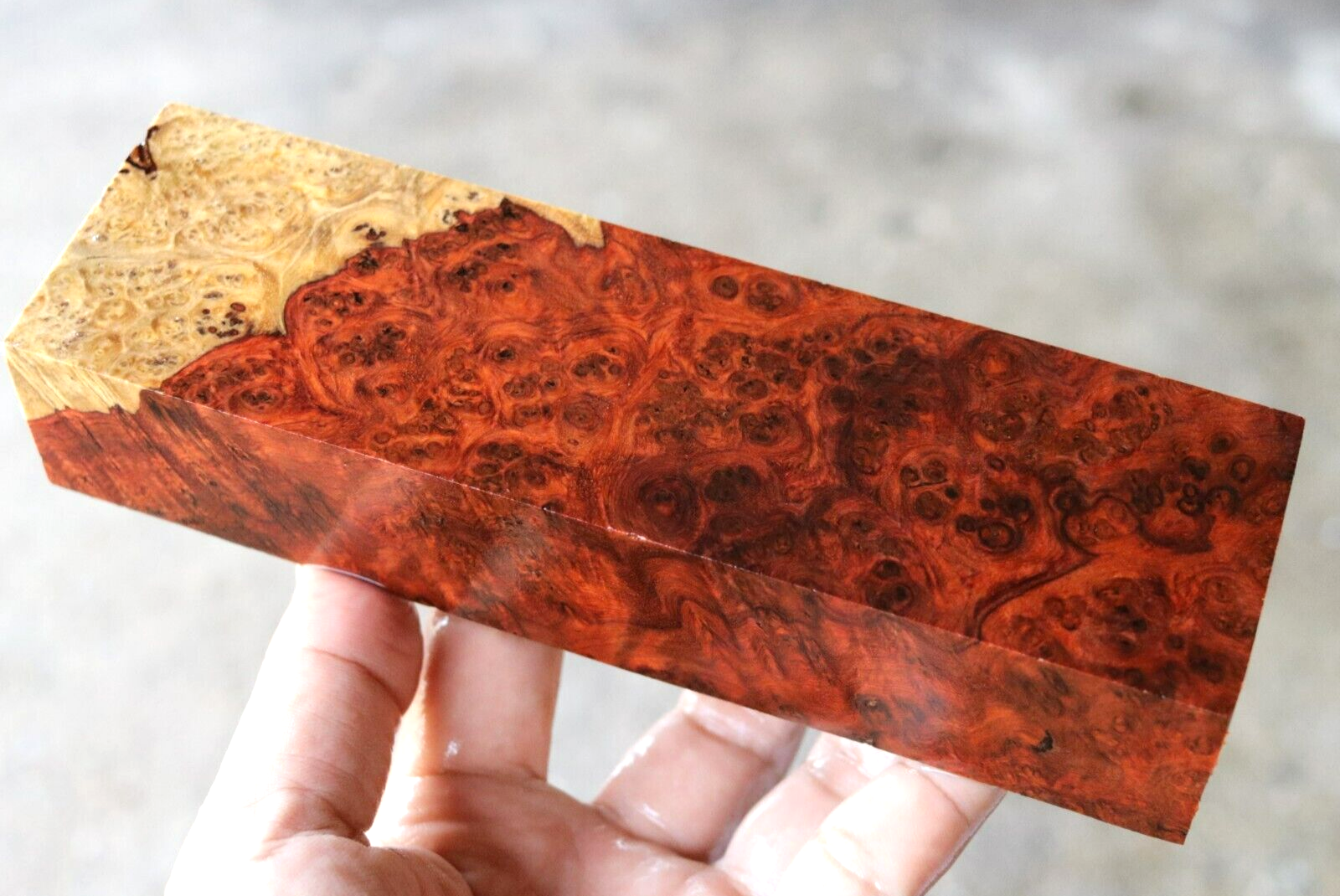 Amboyna Burl, Knife handle, Gun grips, Turning Blank DIY 2"X 7 3/8"X 1 3/8" #284 Amboyna Burl, Knife handle, Gun grips, Turning Blank DIY 2"X 7 3/8"X 1 3/8" #284