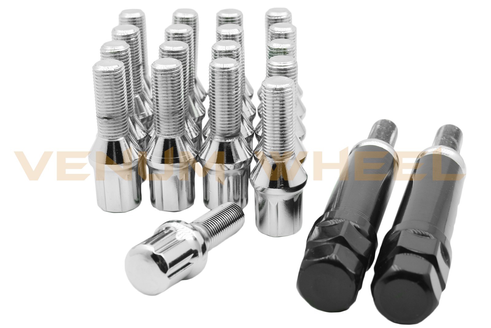 20 Pc 14x1.5 Chrome Spline Tuner Lug Bolts 33mm Extended Shank + 2