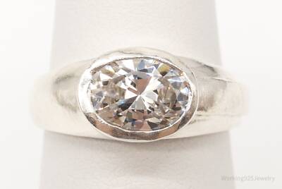 Vintage Large Cubic Zirconia Sterling Silver Ring Size 6 | eBay