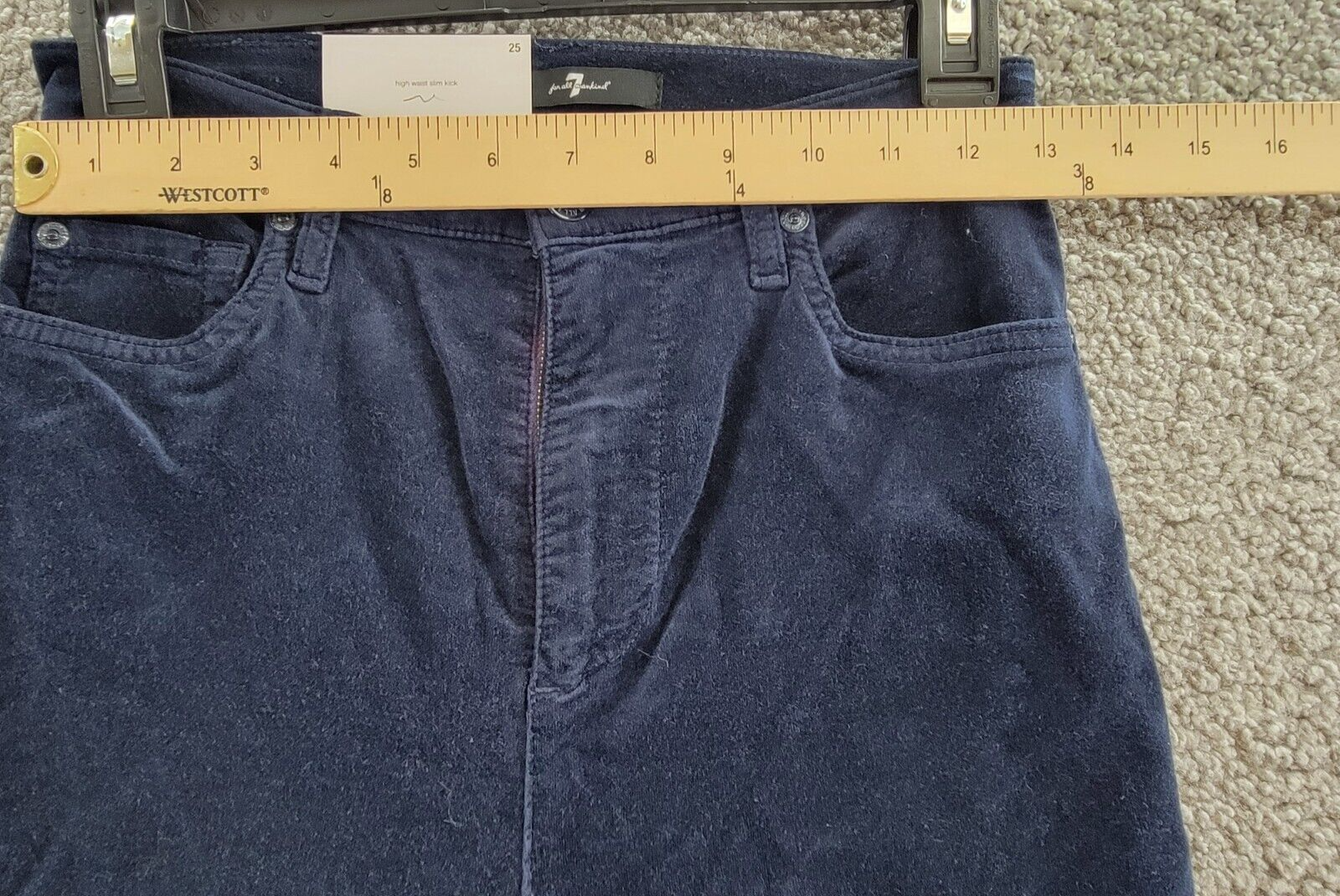 7 For All Mankind High Rise Velvet Slim Kick Flare Jeans Women's 25 Ink Zip Fly - Picture 5 of 18