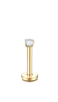 20G 5/16'' Rose Gold Steel Prong Set Pearl Threadless Ear Labret Nose Push Stud
