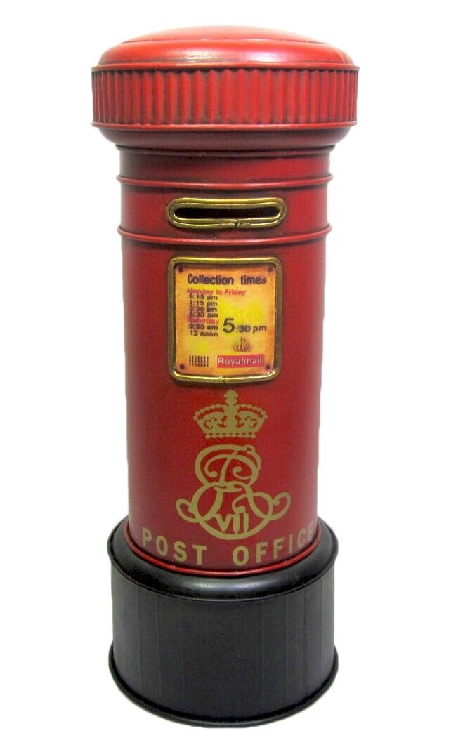 Vintage Rustic Effect Tin Metal UK London Red Post Letter Box Money Box Model/Ornament Boxed Gift 