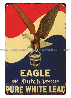 Eagle Pure White Lead old Dutch process metal tin sign inside garage ideas