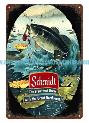 Schmidt Beer bass fishing bar pub cafe alcohol metal tin sign wall art decor