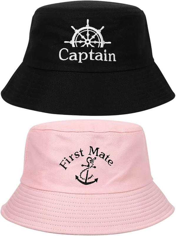 2 Pcs Matching Captain Hat and First Mate Hats Skipper Boating Bucket Caps Nauti