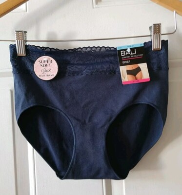 BALI NAVY SOFT LACE WAISTBAND BRIEF PANTY, SIZE S/5