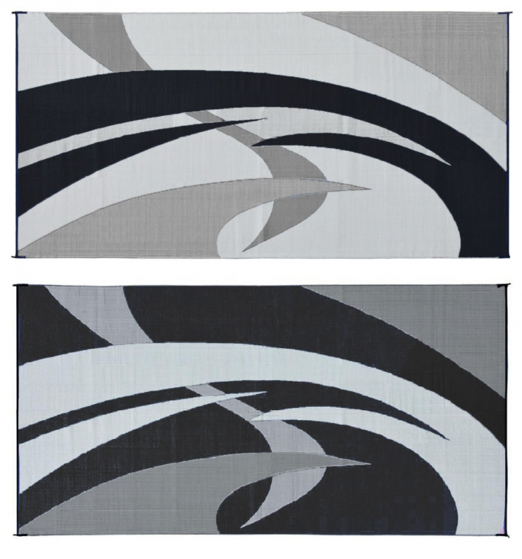 Rv Patio Mat 9x18 Black White Reversible Trailer Beach Camping