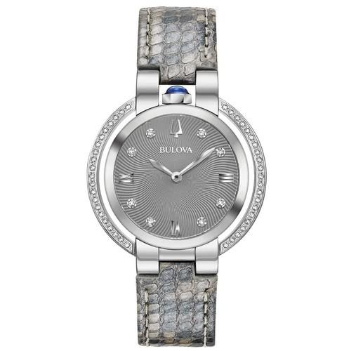 Pre-owned Bulova Rubaiyat Women's Diamond Accent Markers Cabochon Crown 35mm Watch 96r218