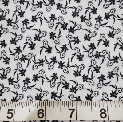 Fabric 100% Cotton Black and White Floral FQ HY BTY Fat Quarter By the Yard