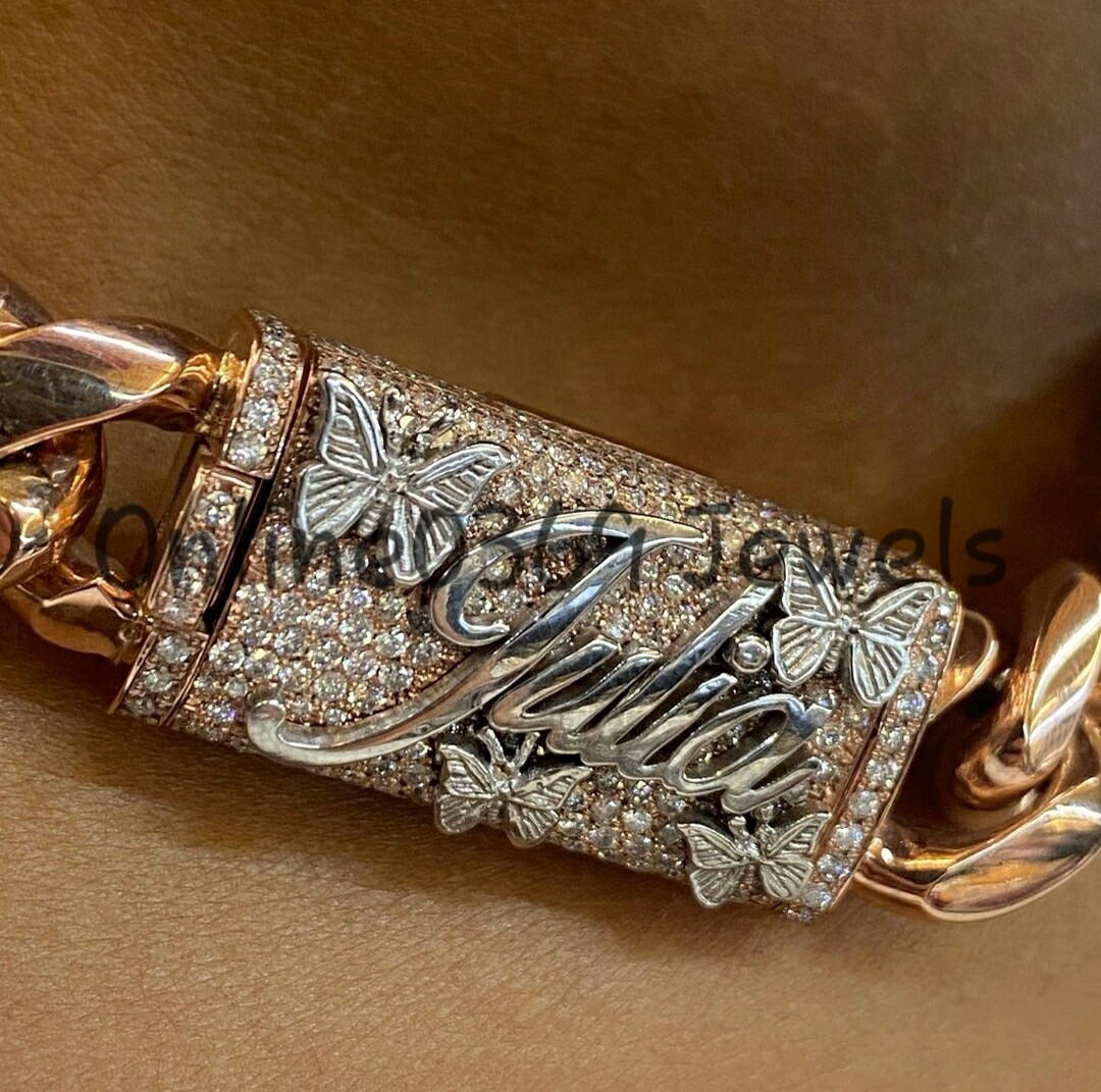 Pre-owned Online0369 Mens 12mm Thick 2 Ct Baguette Cubic Zirconia Custom Name Bail Solid Necklace In White