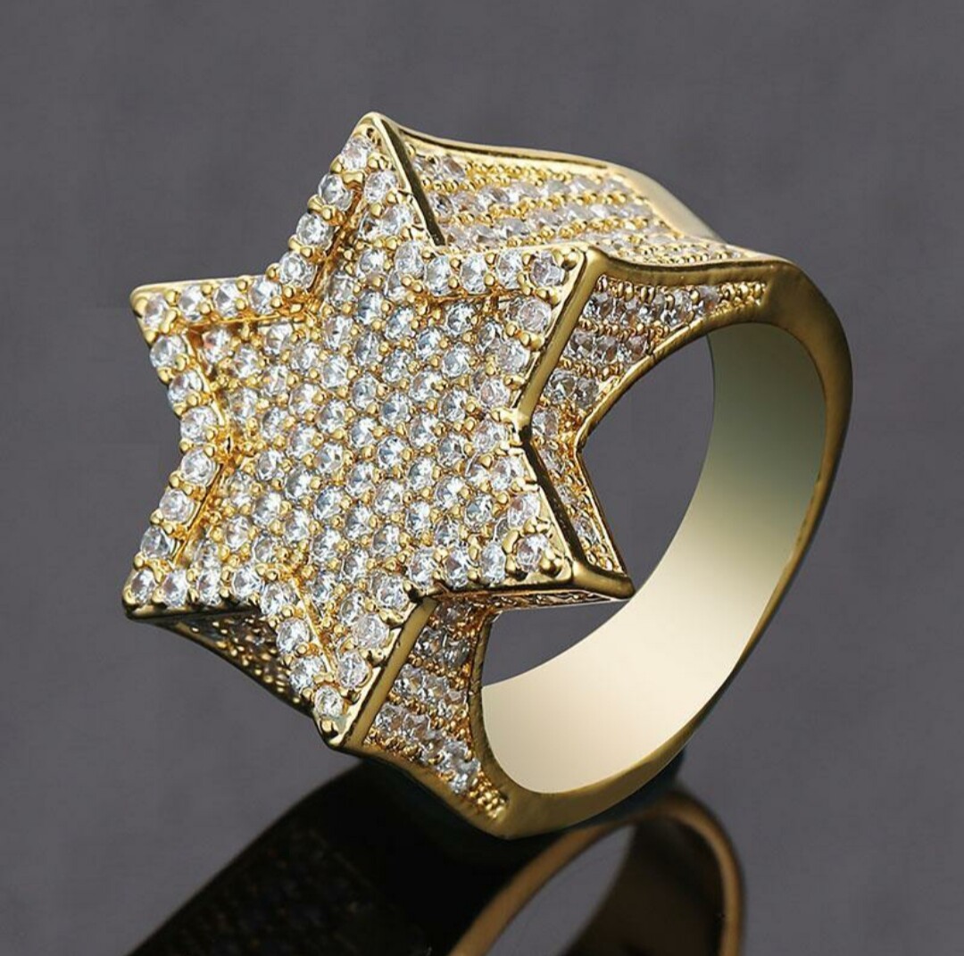 Pre-owned Online0369 Yellow Gold Plated Mens 1.25 Ct Round Cubic Zirconia Star Ring In 925 Silver