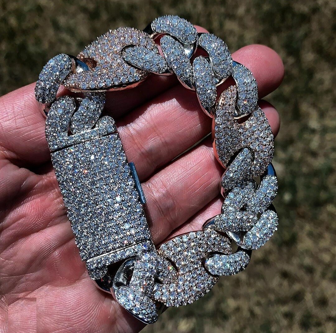 Pre-owned Online0369 1.88 Ct Pass Tester Moissanite Men's 12 Mm Cuban Link Bracelet Silver In White