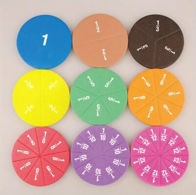 51pcs Montessori Math Fractions Learning Aid Circular Tool Colorful Tool 