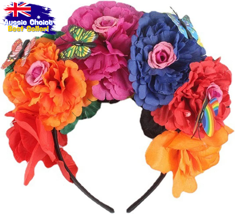 Colorful Mexican Flower Crown Headband | Festival Party Accessory, Halloween