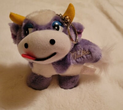 Switzerland Milka Chocolate Plush Purple Cow, 5'' with Keyring and Bell Rare HTF