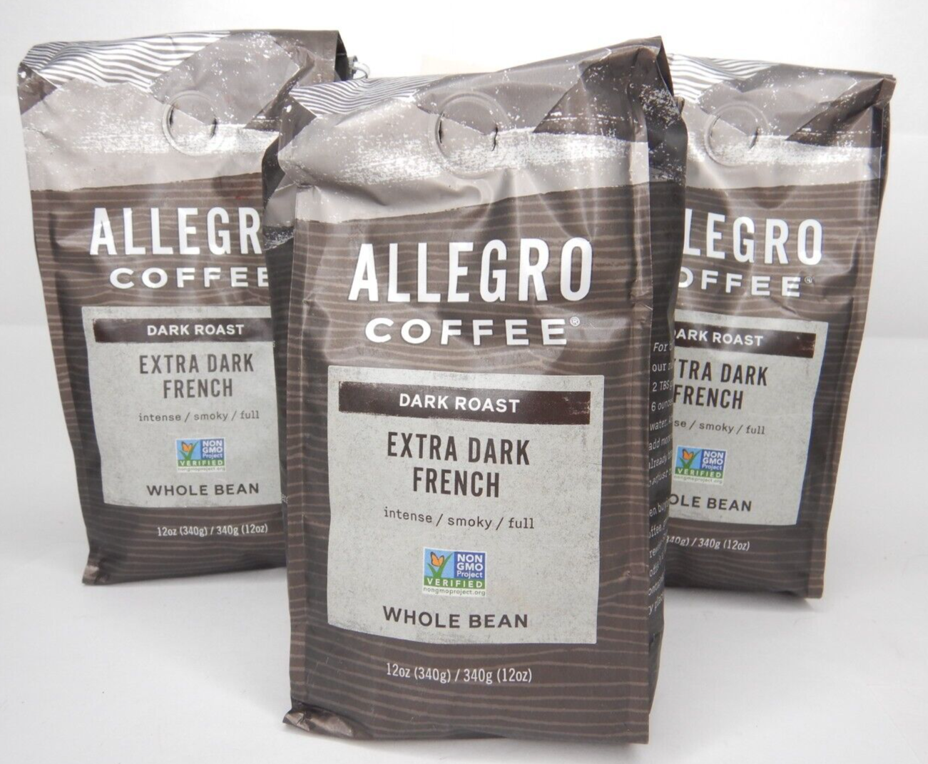 3 Bags Allegro Coffee Extra Dark French Dark Roast 12oz Whole Bean Best By 10/21