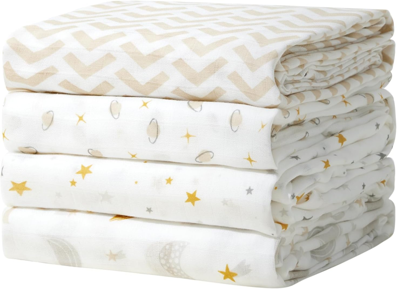 Muslin Swaddle Blankets, 4 Pack Ultra Soft Neutral Swaddle Blanket, Breathable L