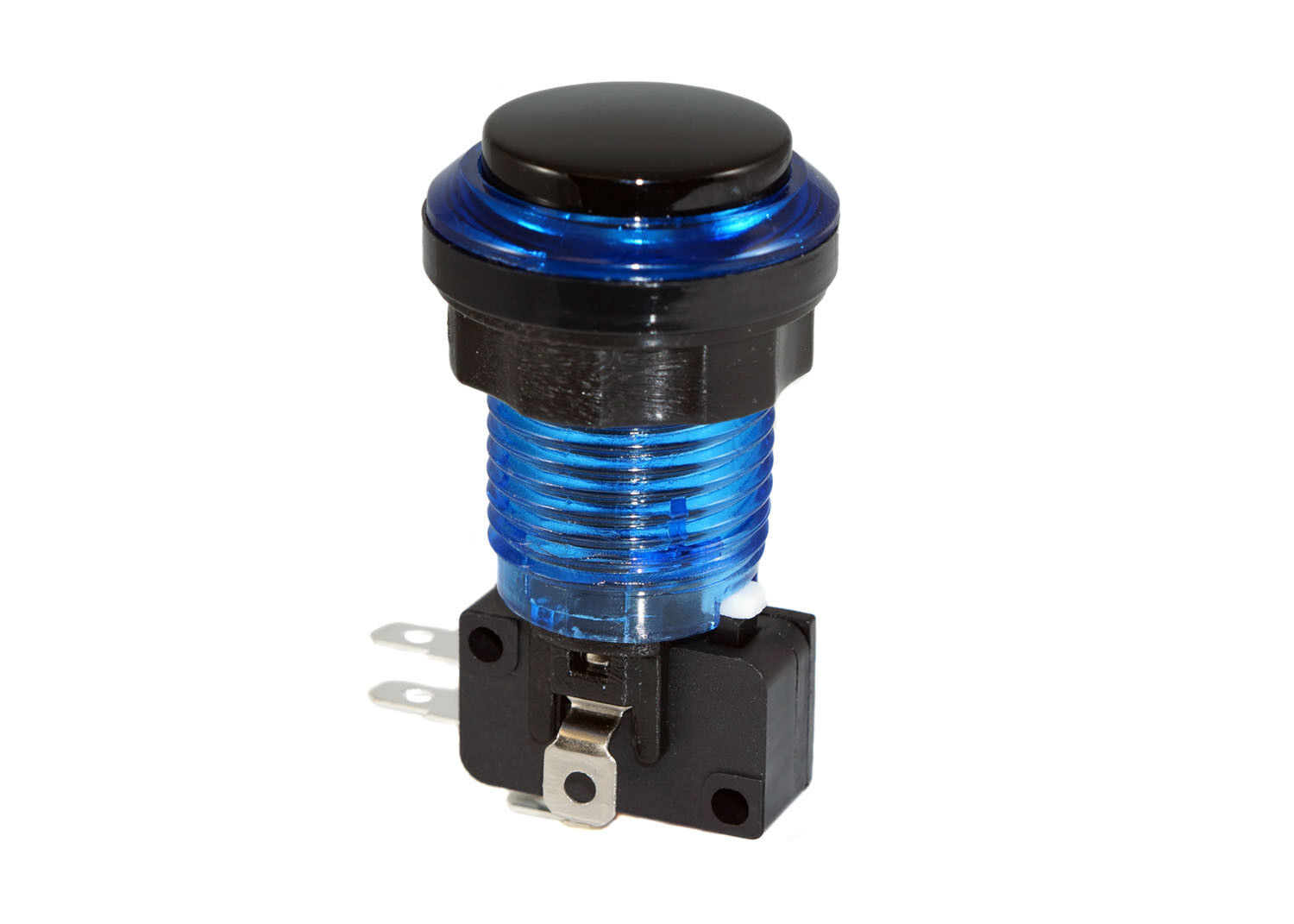 Blue LED Bezel Eclipse Pushbutton - Black Plunger