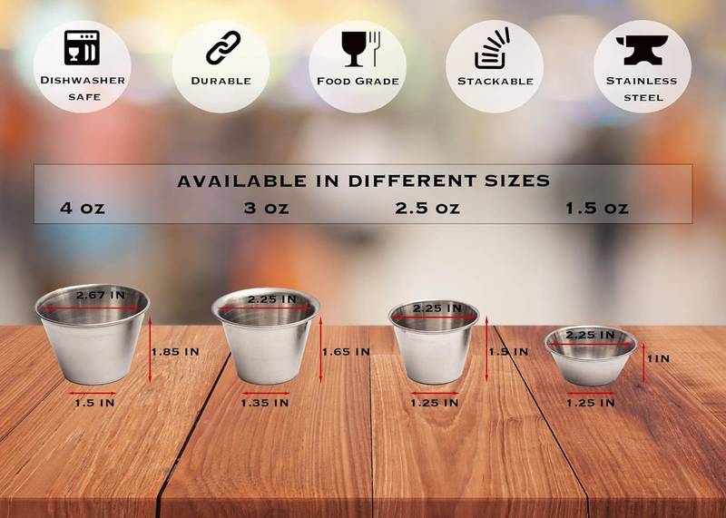 Ramekins Stainless Steel Condiment Sauce Cups, Metal Ramekins, Commercial Grade,