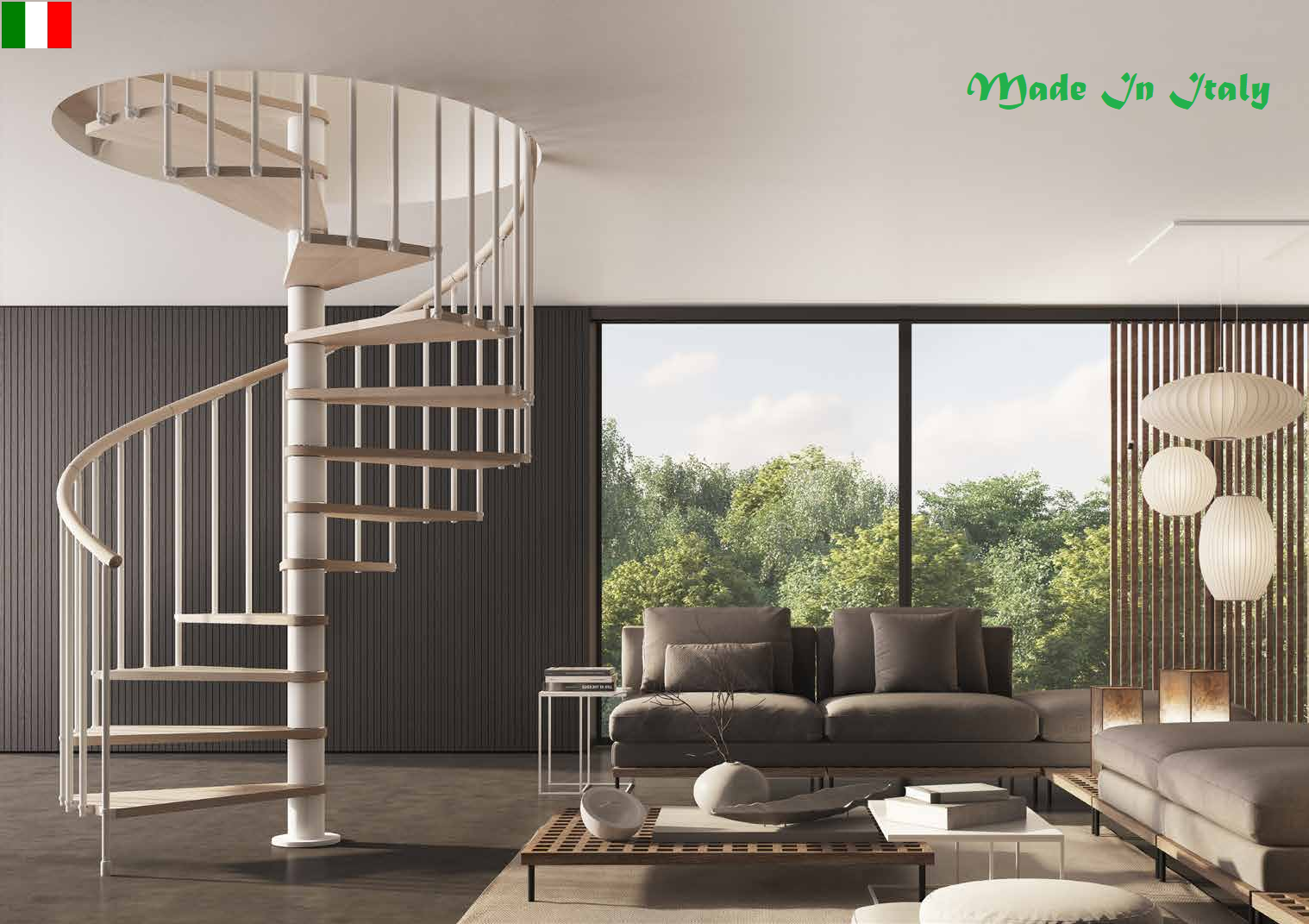 Indoor Spiral Staircase Beech Wood Step 9-Color PVC Handrail