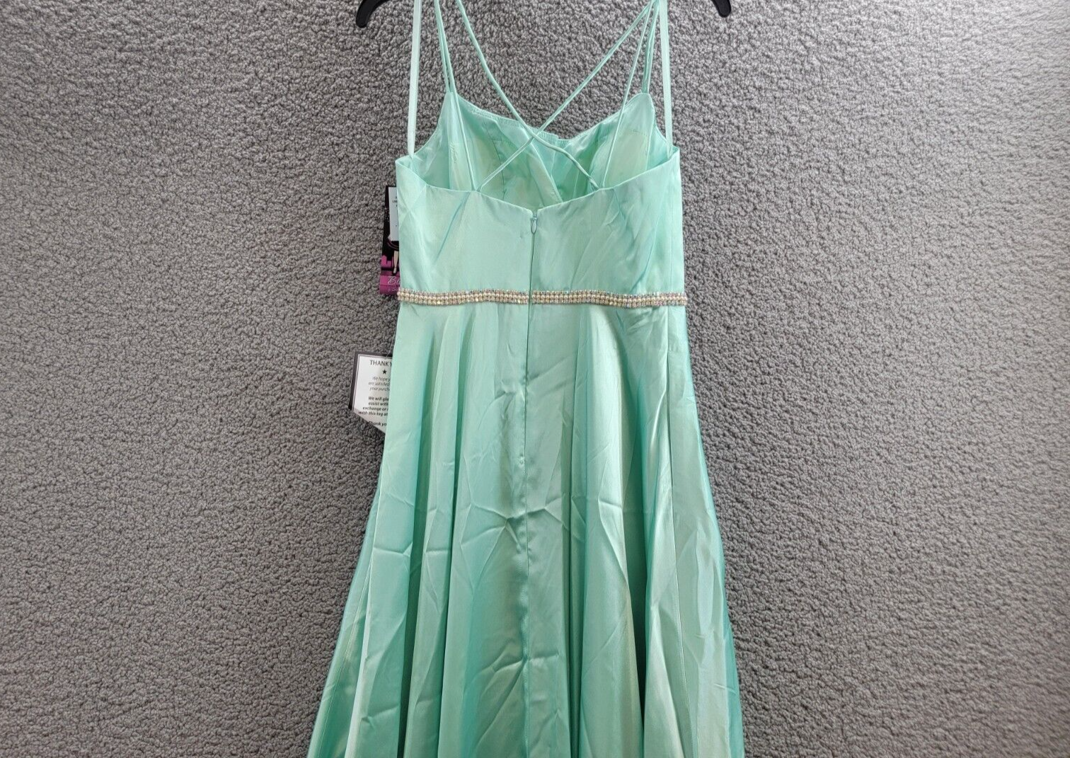 Blondie Nites Satin Double Spaghetti Strap Crystal Belt Dress Juniors' 5 Mint - Picture 10 of 15