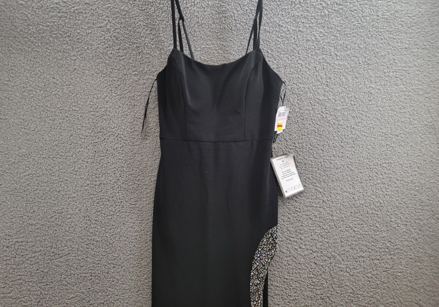 Nightway Rhinestone-Trim Strappy-Back Gown Women 10 Black Straight Neck Back Zip - Picture 3 of 15