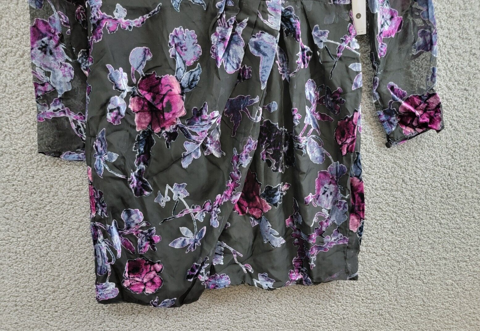 AQUA Floral Velvet Burnout Mini Dress Women's L Multi V-Neck Back Zip Closure - Picture 4 of 19