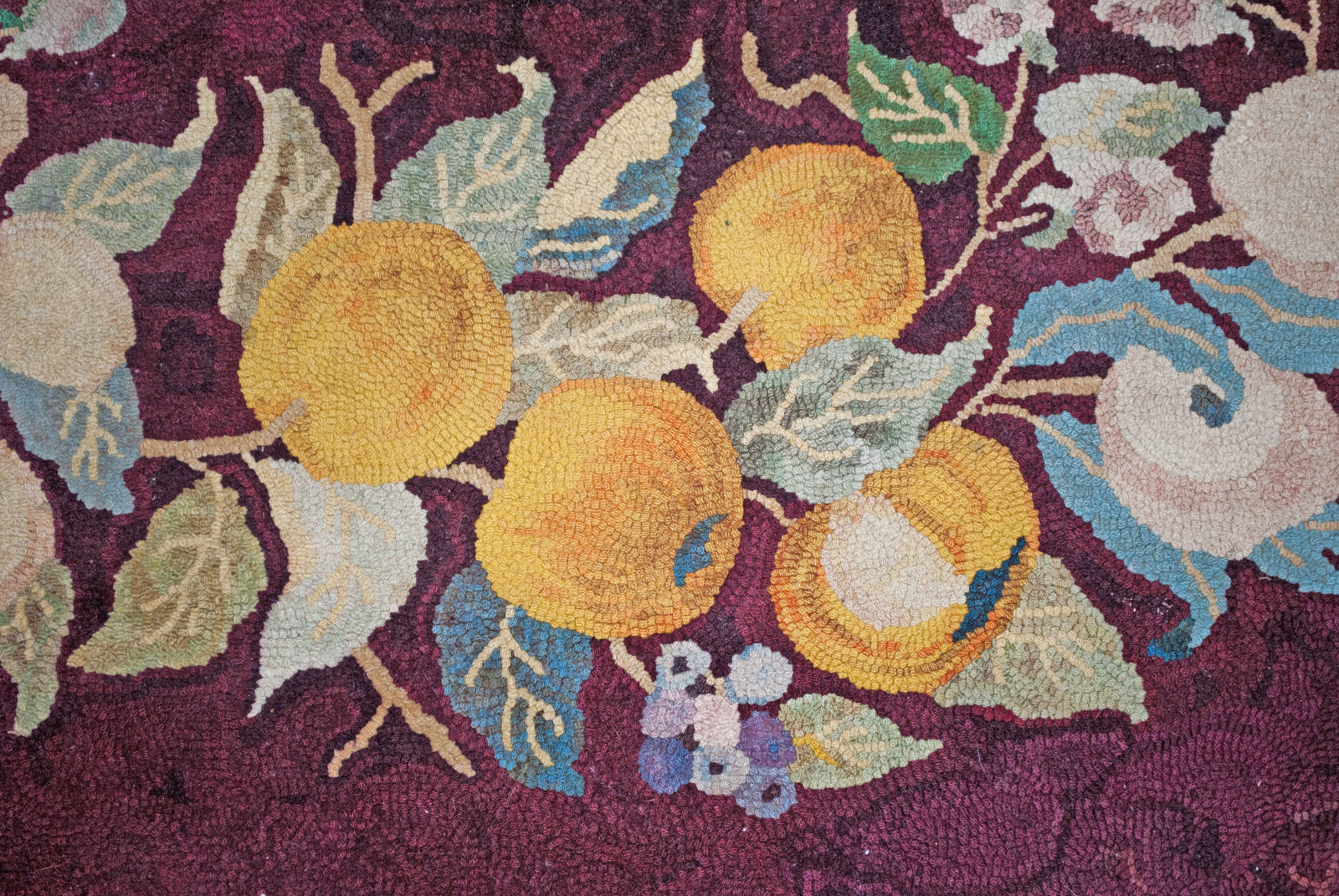 Vintage Large Wool Hooked Rug Fruit Motifs, 60
