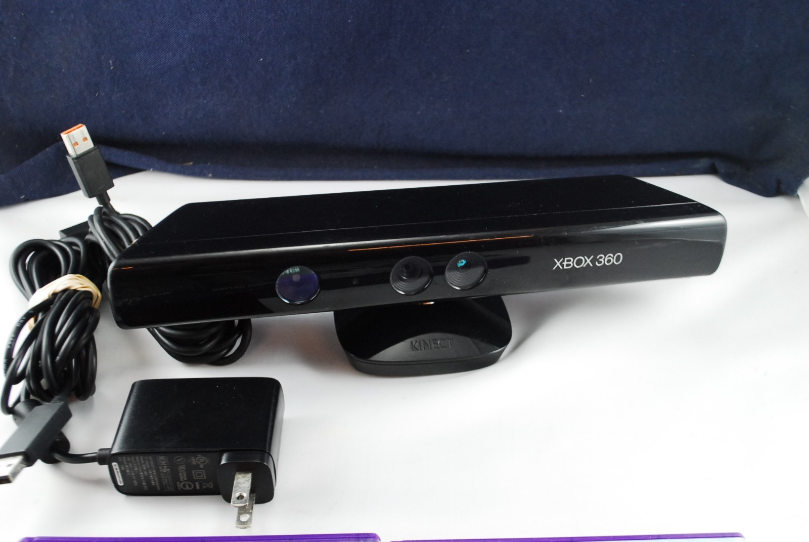 MICROSOFT XBOX 360 KINECT SENSOR 1414 & AC ADAPTER 1429 2 Game Bundle