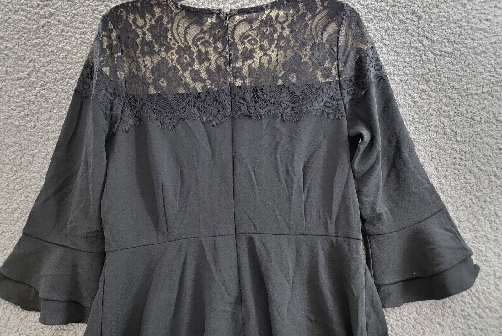 Charter Club Lace Yoke Fit Flare Dress Women's M Black Ruffle Sleeve Back Zip - Picture 11 of 17