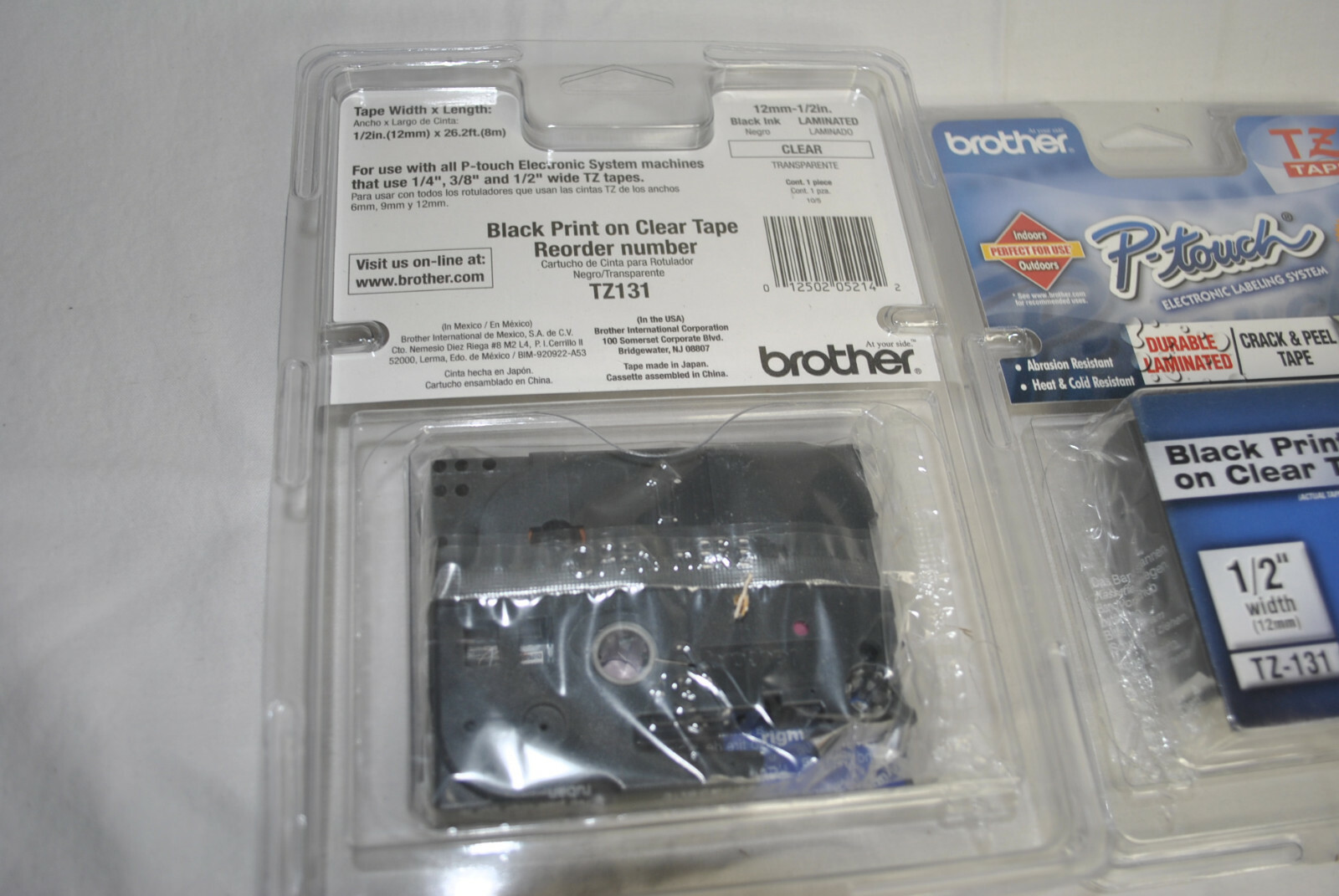LOT of 2 New Brother Genuine Black Print on Clear Tape 1/2