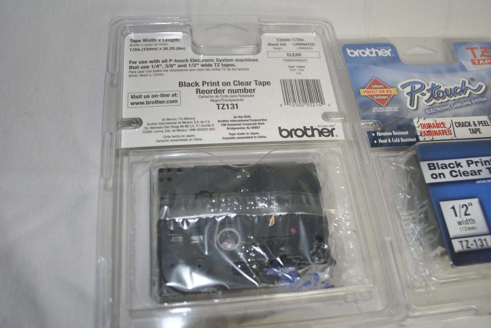 LOT of 2 New Brother Genuine Black Print on Clear Tape 1/2