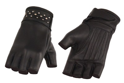 Milwaukee Leather MG7761 Ladies Leather Fingerless Gloves -Rivets Black Tan Grey
