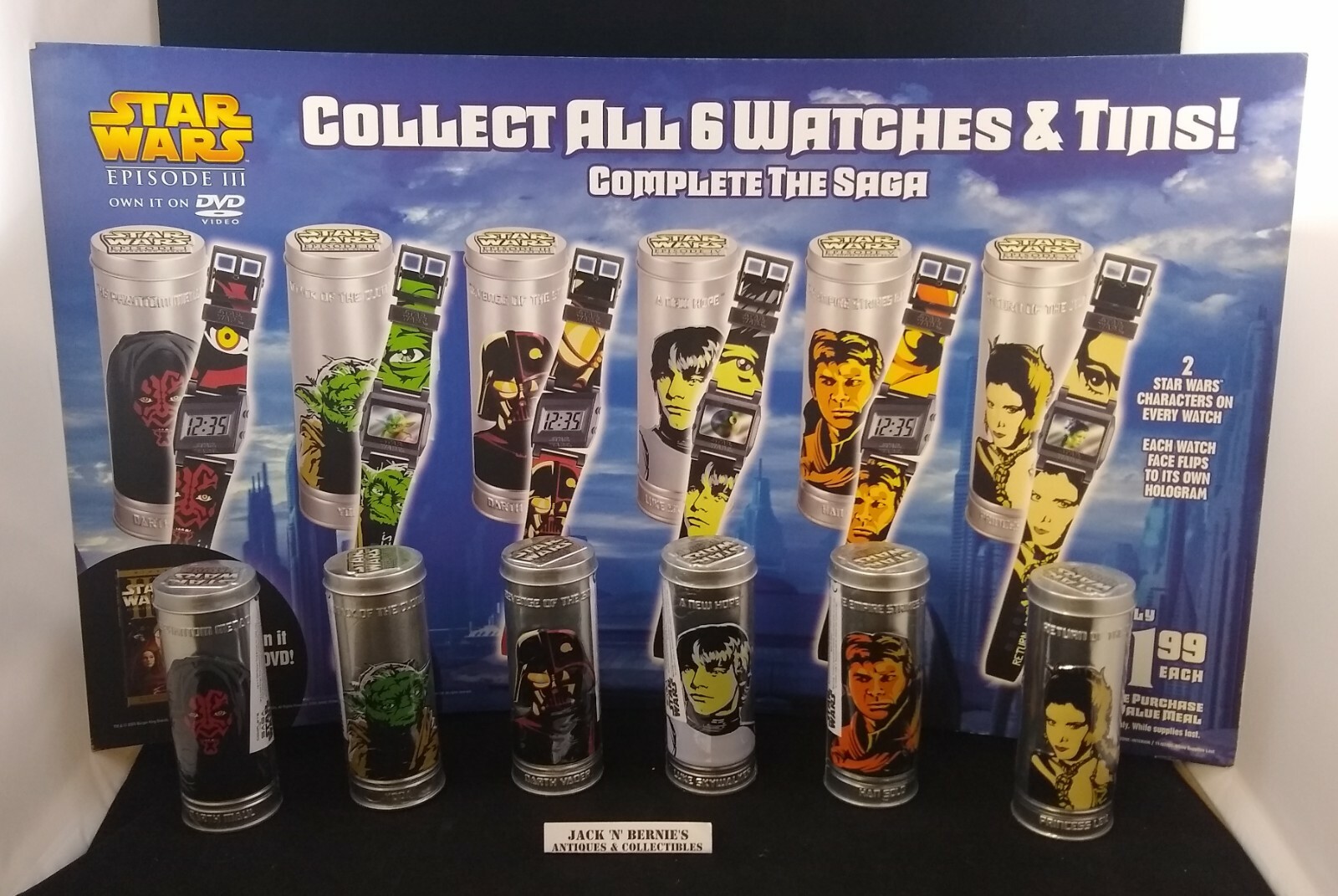2005 Star Wars Burger King Watches Complete Set of 6 Sealed