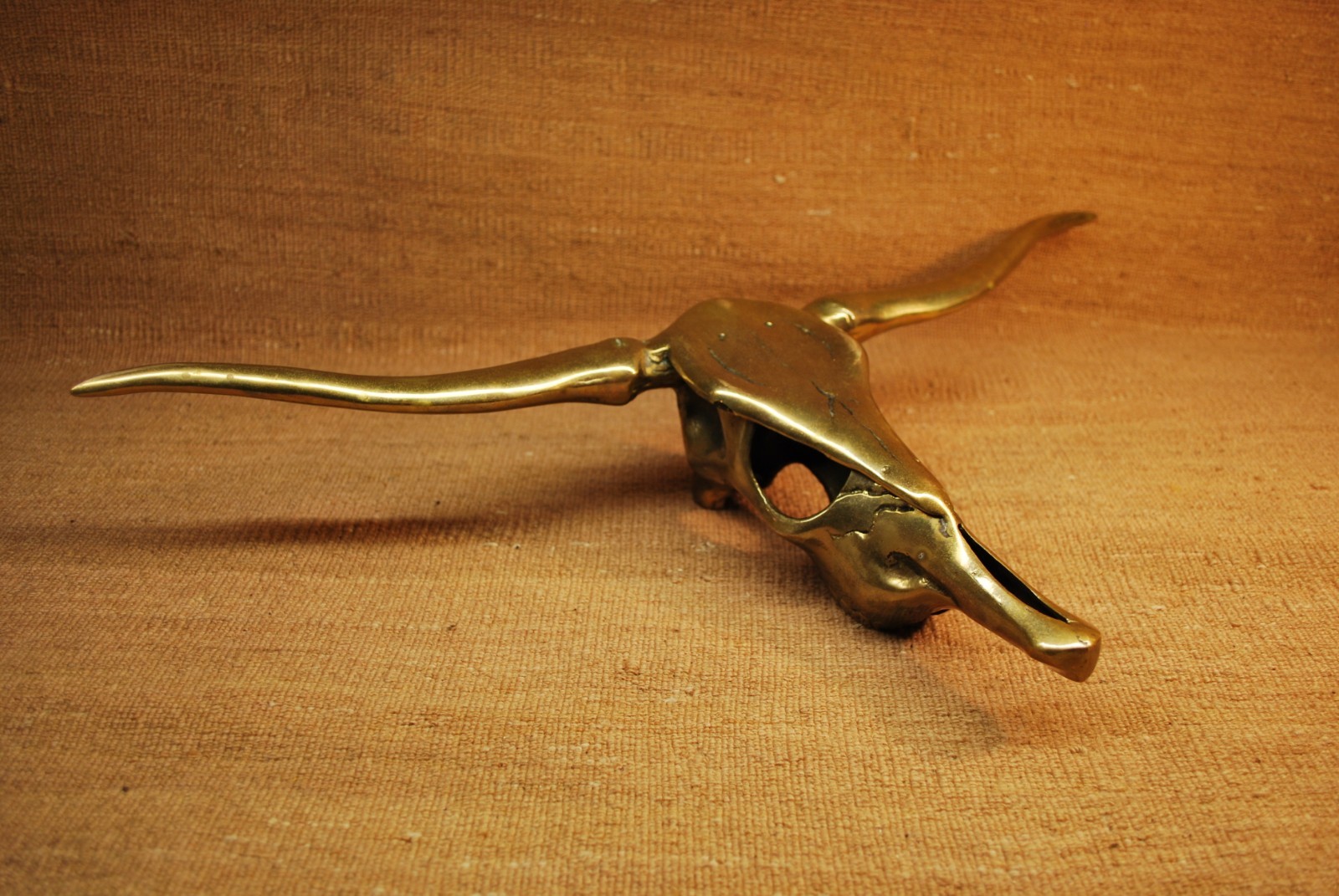 Vintage Mid Century Longhorn Steer Head Skull Solid Brass Wall Art Mount Horns