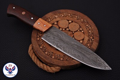 CUSTOM HAND FORGED DAMASCUS STEEL CHEF KITCHEN KNIFE W/ WOOD HANDLE - ZS 51