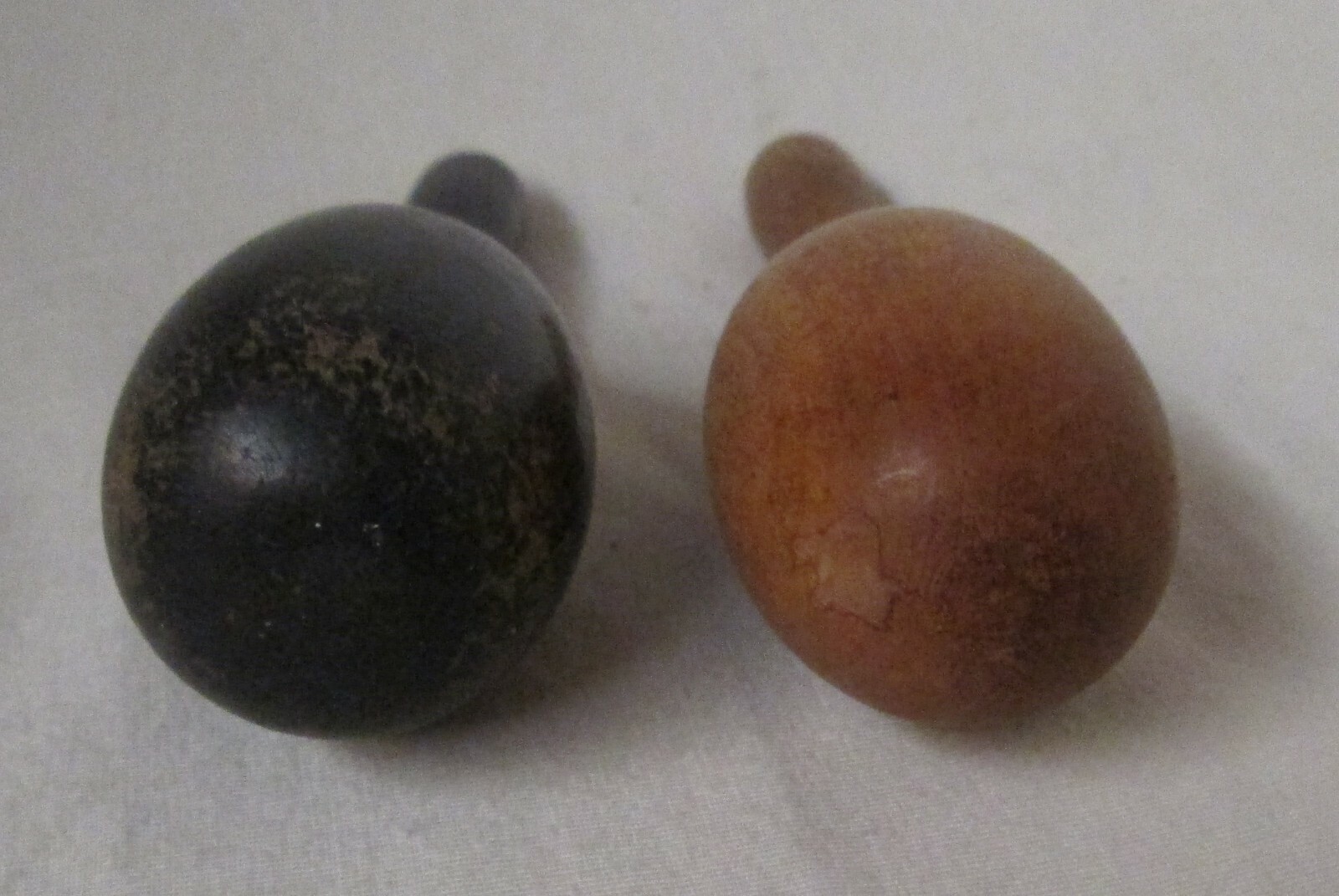 2 vintage primitive wooden darning tools tool egg - 1 black