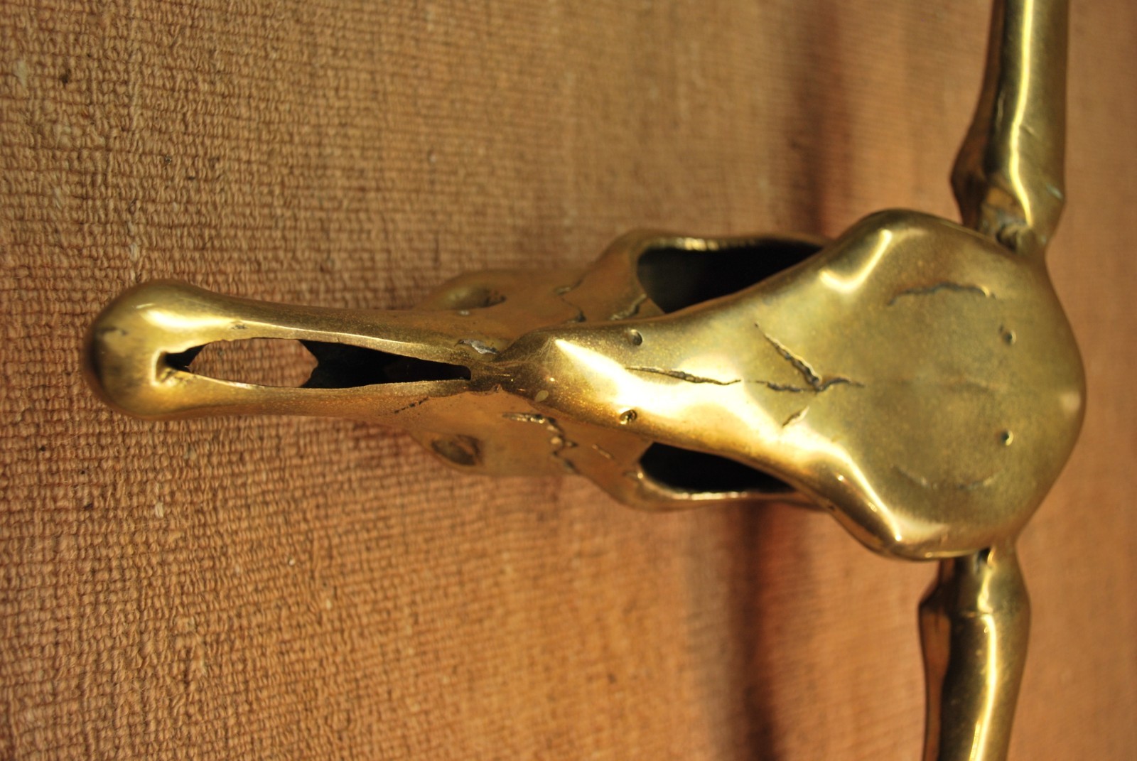 Vintage Mid Century Longhorn Steer Head Skull Solid Brass Wall Art Mount Horns