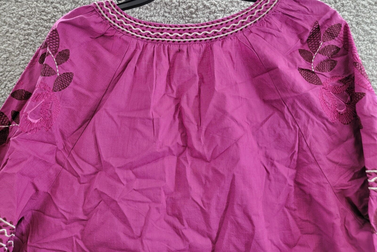 Charter Club Embroidered Bubble-Sleeve Top Women's XL Fuchsia V-Neck 3/4 Sleeve - Picture 11 of 16
