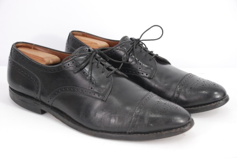 Allen Edmonds Mens 8 1/2 D Sanford Medallion Cap Toe Derby Oxfords Black Leather Allen Edmonds Sanford Medallion Cap Toe Derby Oxfords In  main image 3