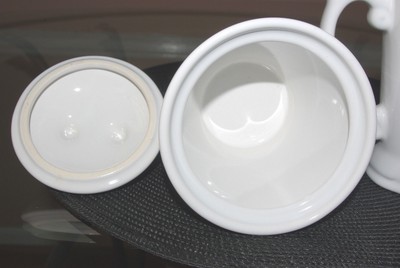 Pfaltzgraff Retired Grand Hotel White Creamer & Sugar Bowl w/ Lid Set EUC