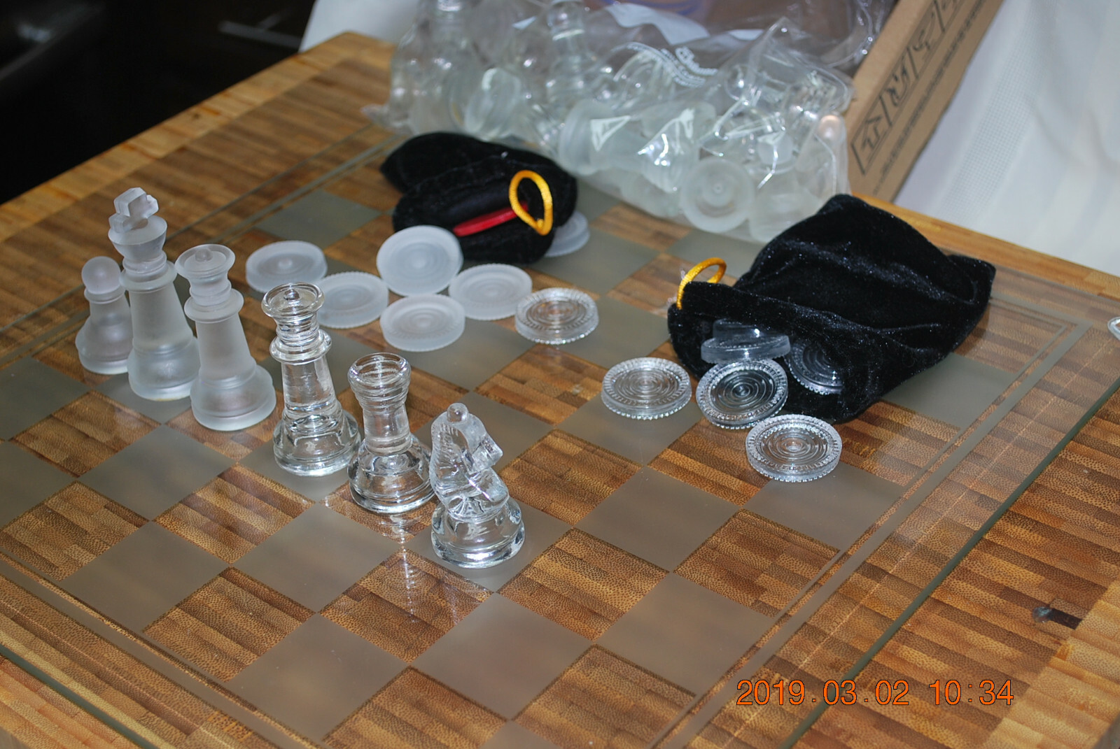Crystal Chess Set Large 14 inch Board with Complete Chess & Checkers Pieces