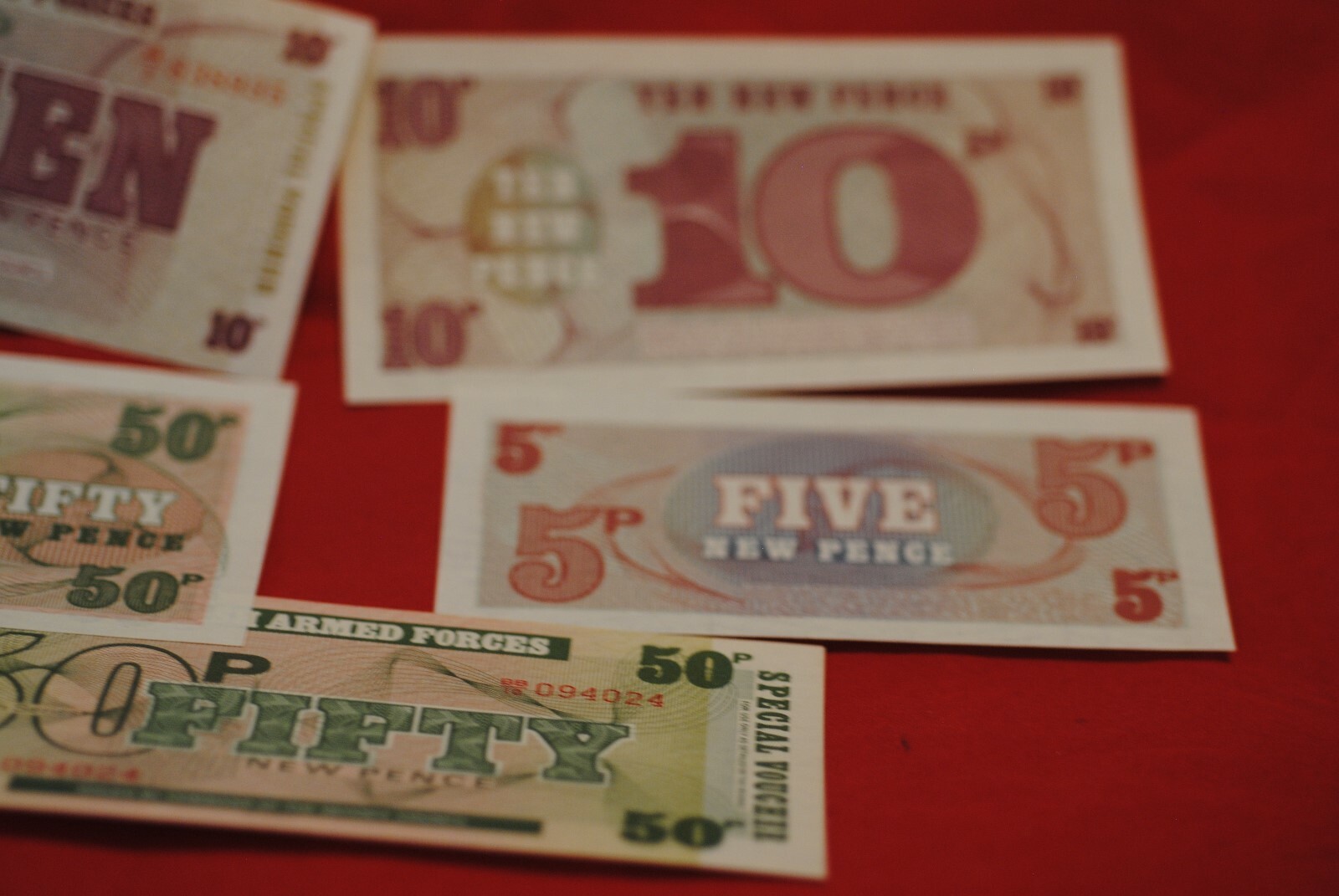 Lot of 5 British Military Certs. 6th Series. Crisp Unc. (2) 50P, (2) 10P and (1)