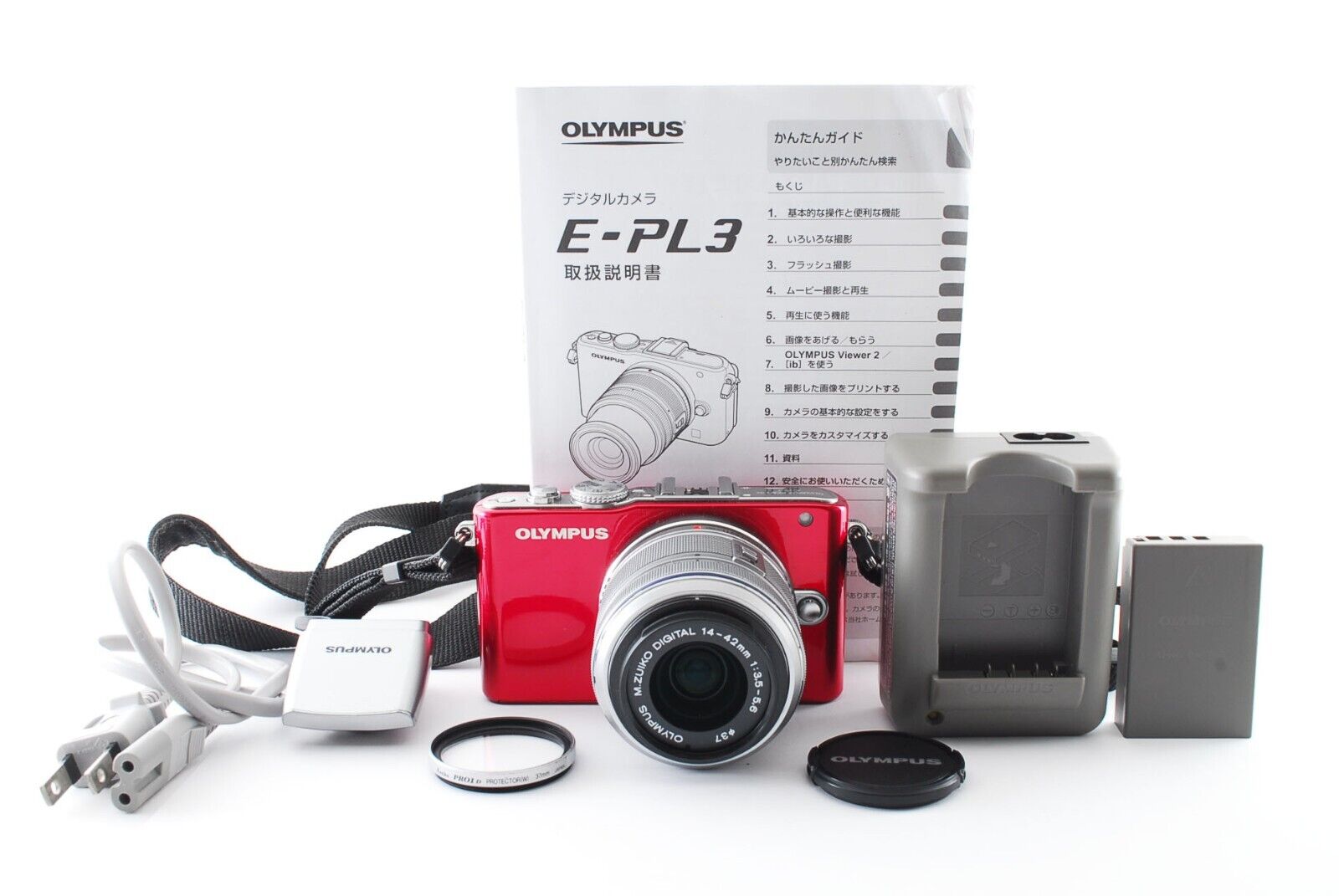 OLYMPUS PEN Lite E-PL3 12.3MP Red/ 14-42mm lens From Japan OLYMPUS PEN Lite E-PL3 12.3MP Red/ 14-42mm lens From Japan