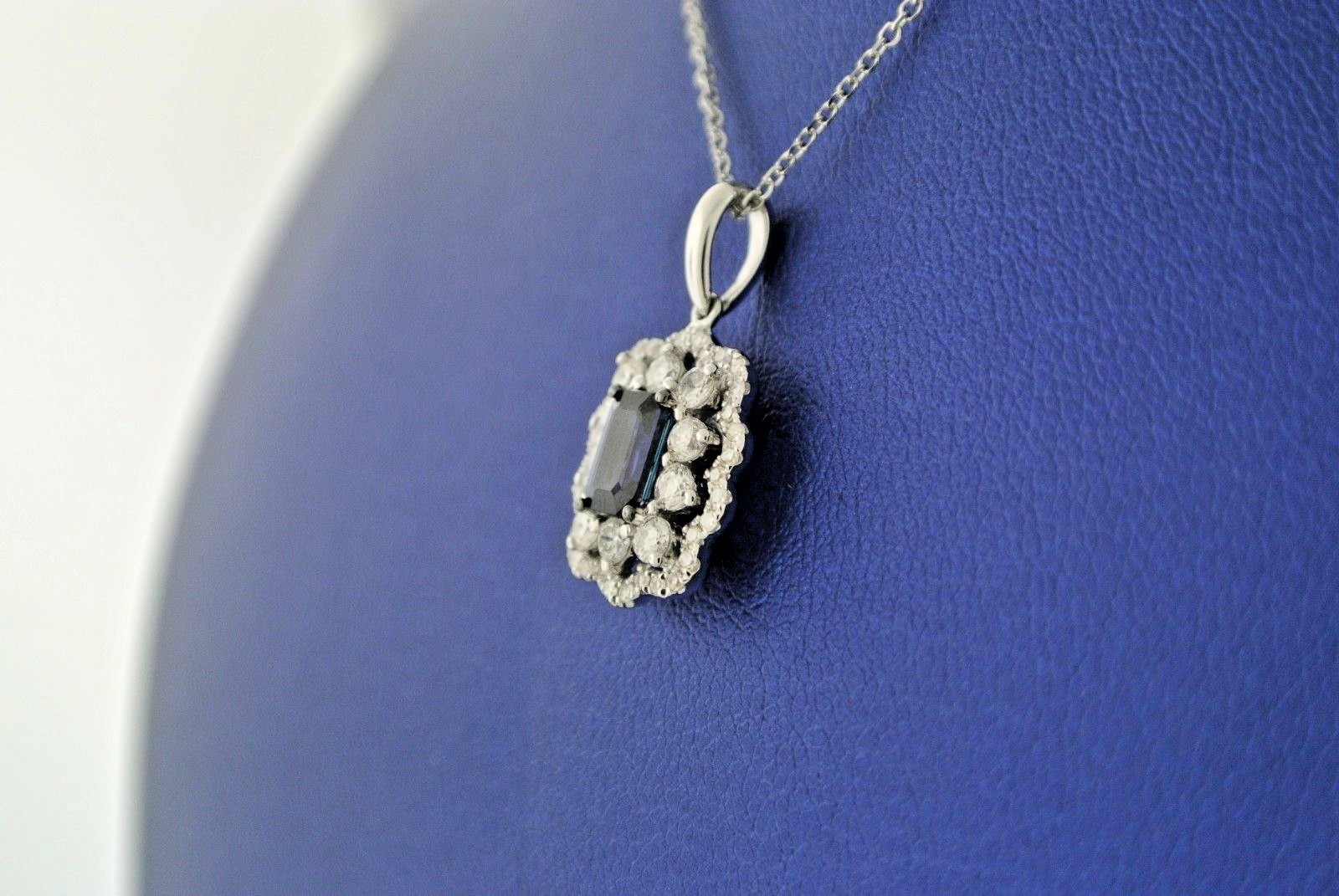 Pre-owned Handmade 14k White Gold 1.00ct Diamond & Sapphire Ladies Pendant Necklace, S104887 In Blue