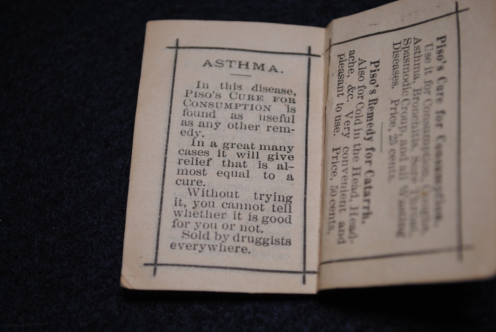 Quack Medicine Piso's 1897 Pocket Book Almanac Cure For Catarrh Consumption More