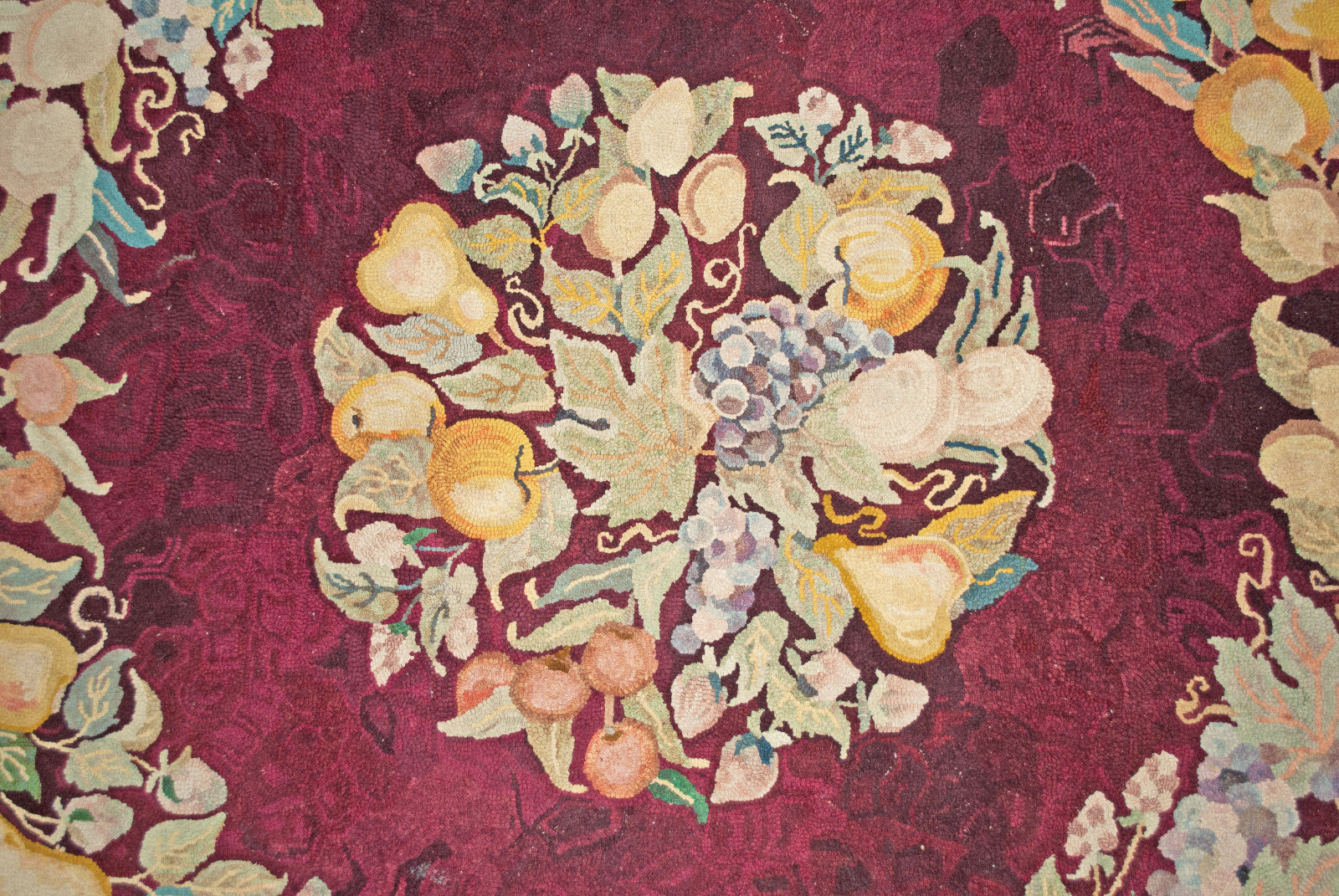 Vintage Large Wool Hooked Rug Fruit Motifs, 60