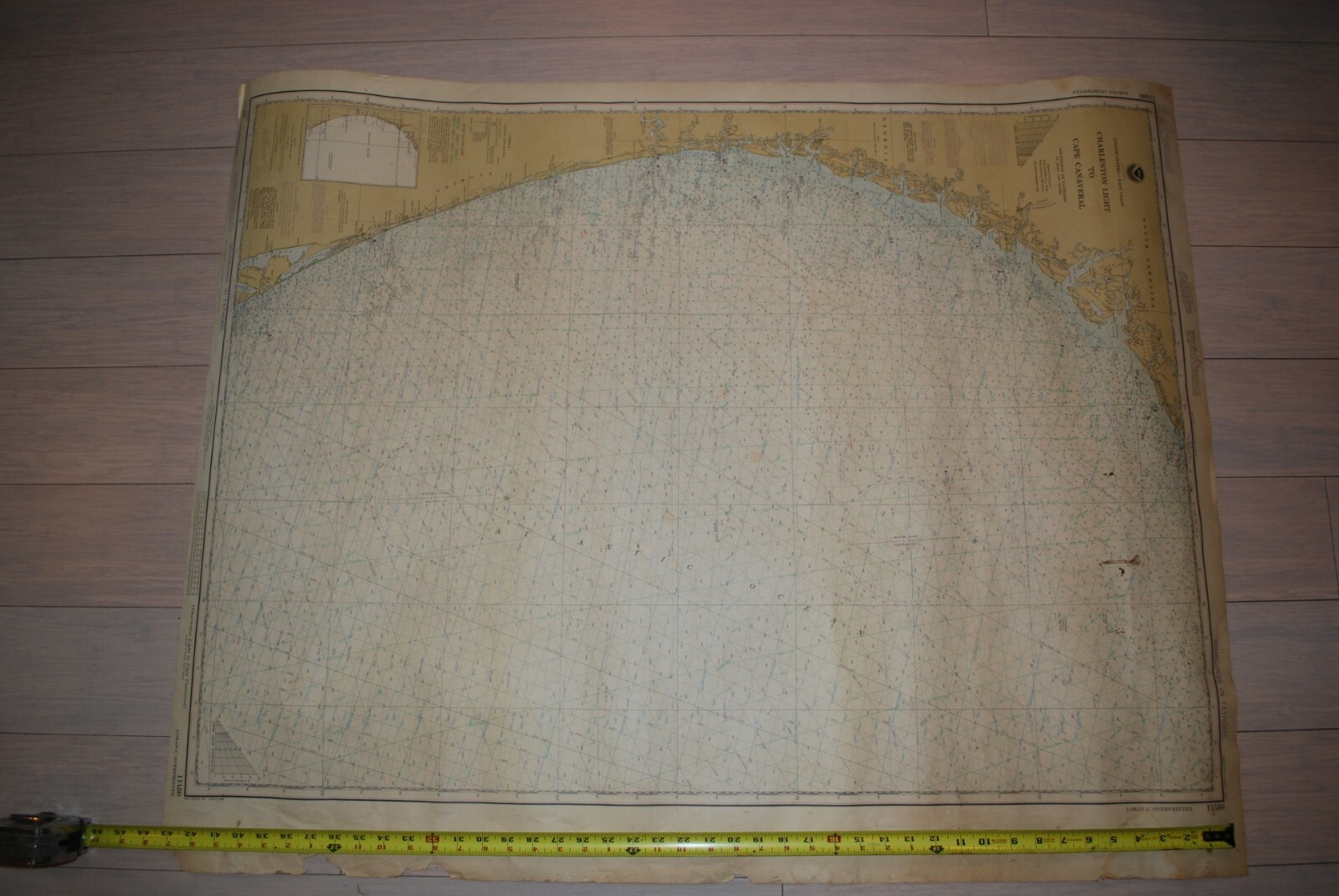 Vintage Nautical Map - Charleston Light to Cape Canaveral 35 by 44 Inches